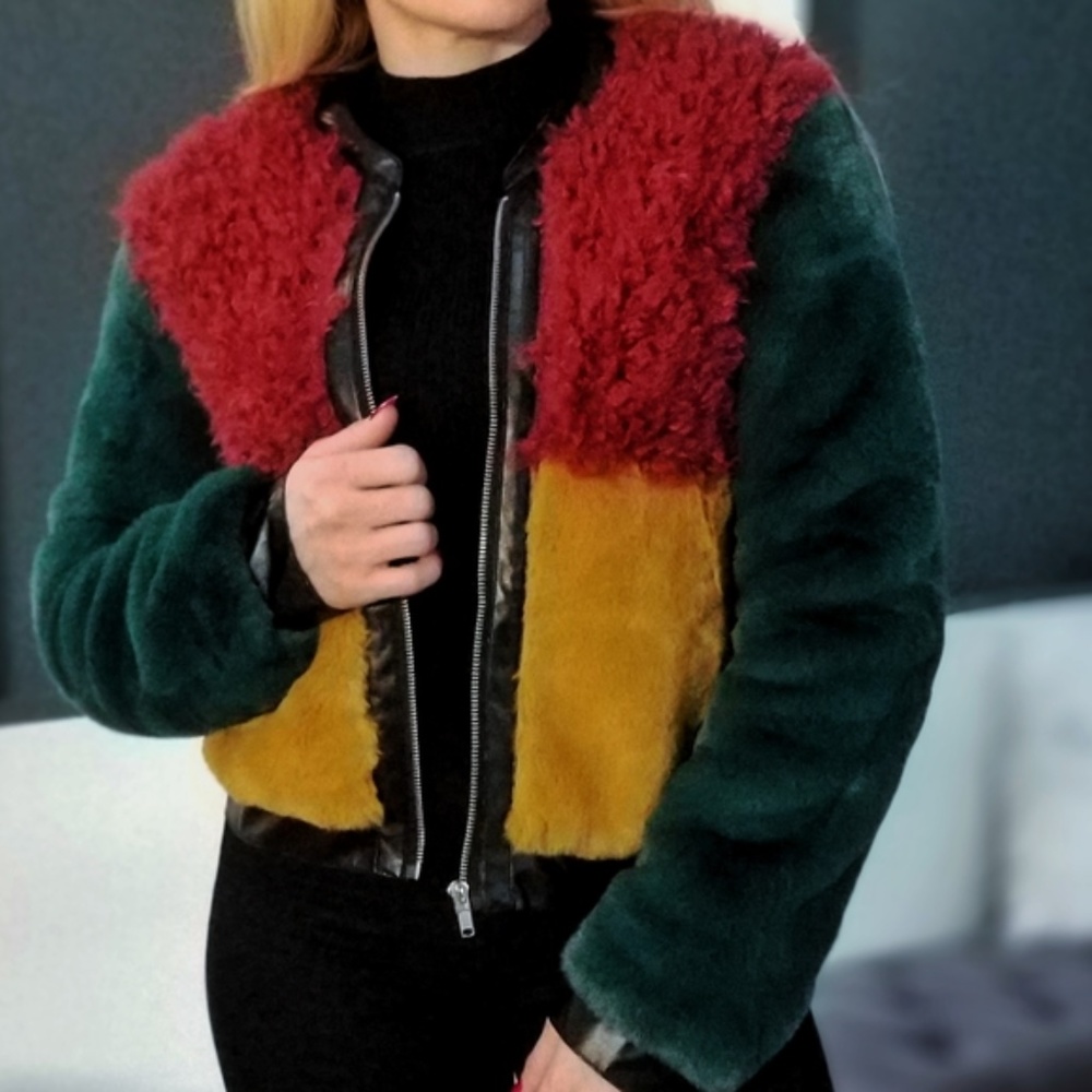 GLAM DOLLZ Color Block Faux Fur Coat Hottest! - Picture 2 of 4